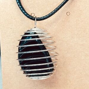 925 Sterling Silver Plated & Black Onyx Large Spiral Wire Wrapped Cage